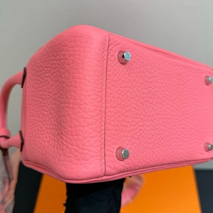 Hermes Lindy Mini Top Handle Shoulder Bag Pink Silver Women Classic D