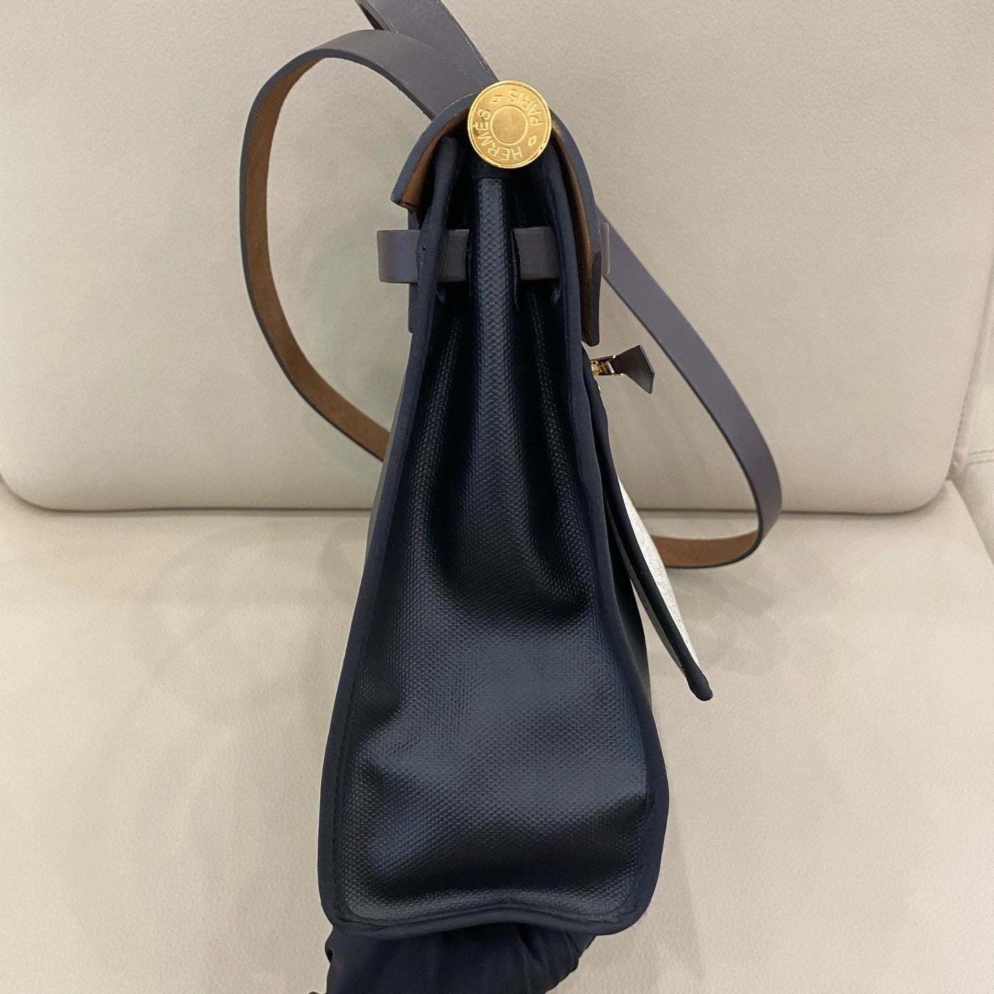 Hermes Herbag31 Women Canvas Tote Handbag Black Brown