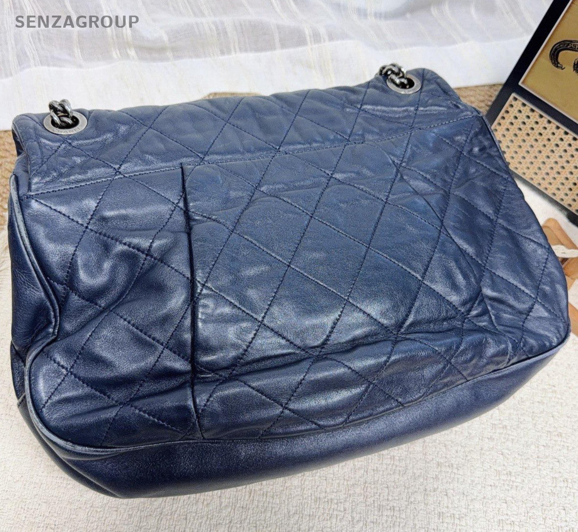 Chanel Classic Flap Chain Shoulder Bag Crossbody Blue Silver Women Diamond