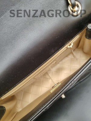 Chanel Lambskin Quilted Black Gold Chain Shoulder Bag Classic Women
