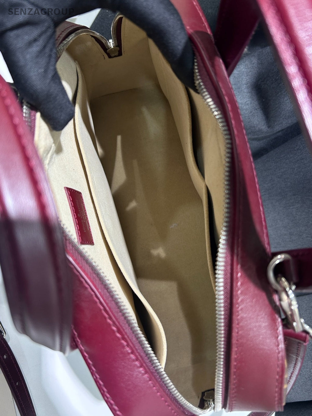 Louis Vuitton Dora Mng PM Monogram Top Handle Bag Crossbody Red Silver Women