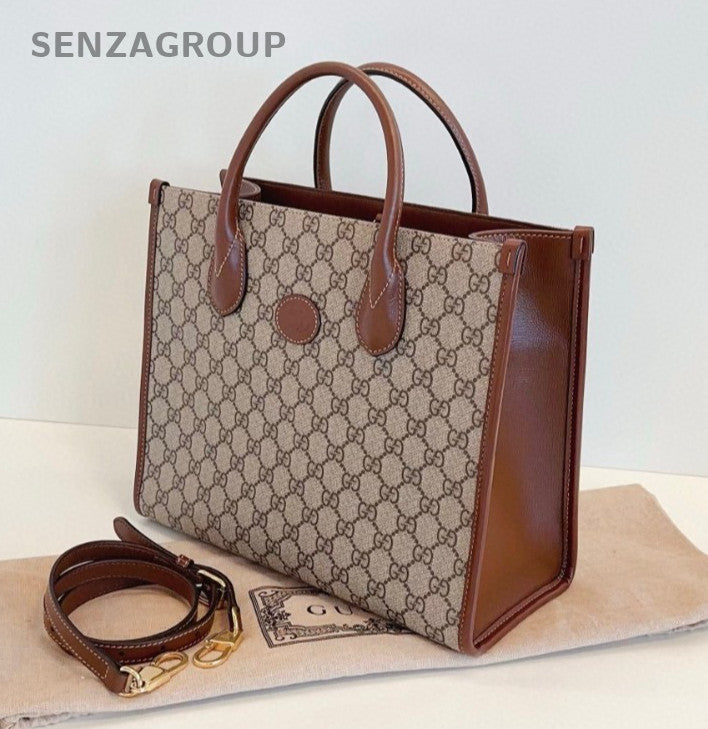 GUCCI Retro Monogram Canvas tote 2WAY Crossbody Shoulder Handbag Brown