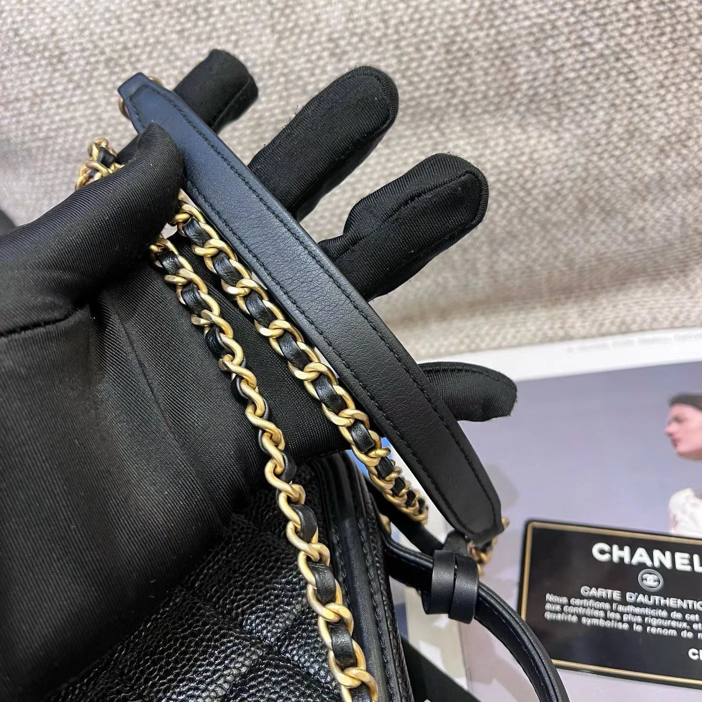 Chanel Vanity Case PM Chain Top Handle Crossbody Black Gold Women Diamond