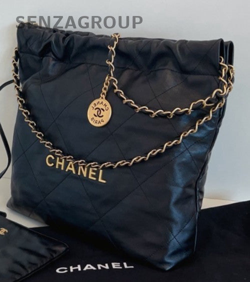 Chanel 22 PM Chain Shoulder Bag Crossbody Black Gold Women Diamond Classic
