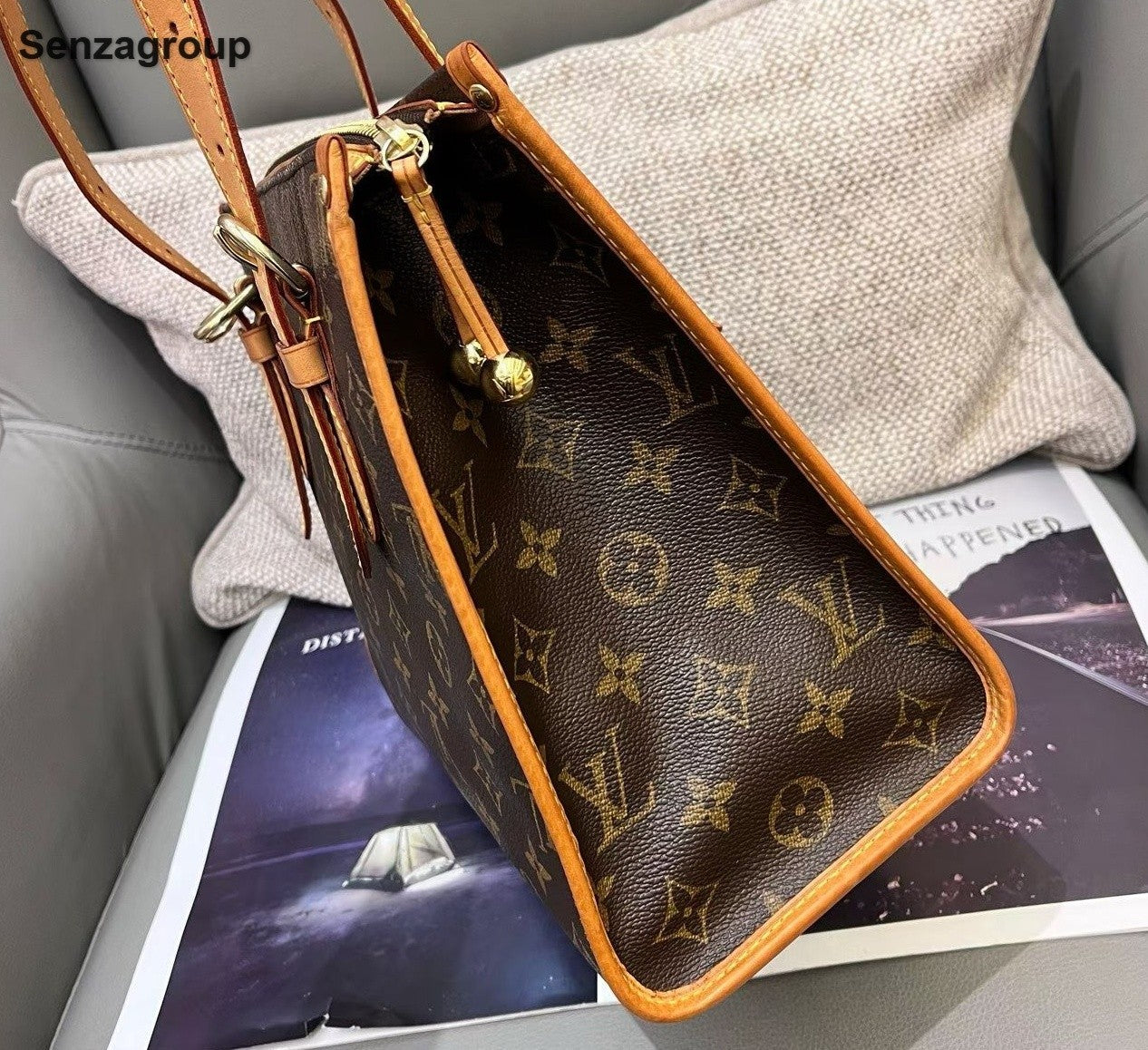 Louis Vuitton Monogram Tote Shoulder Bag Brown Gold Women Classic Vintage