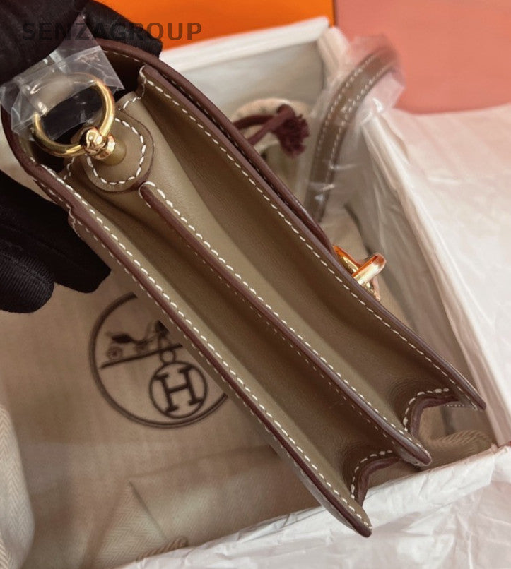 Hermes Roulis Mini Shoulder Bag Crossbody Gray Gold Women Classic Designer