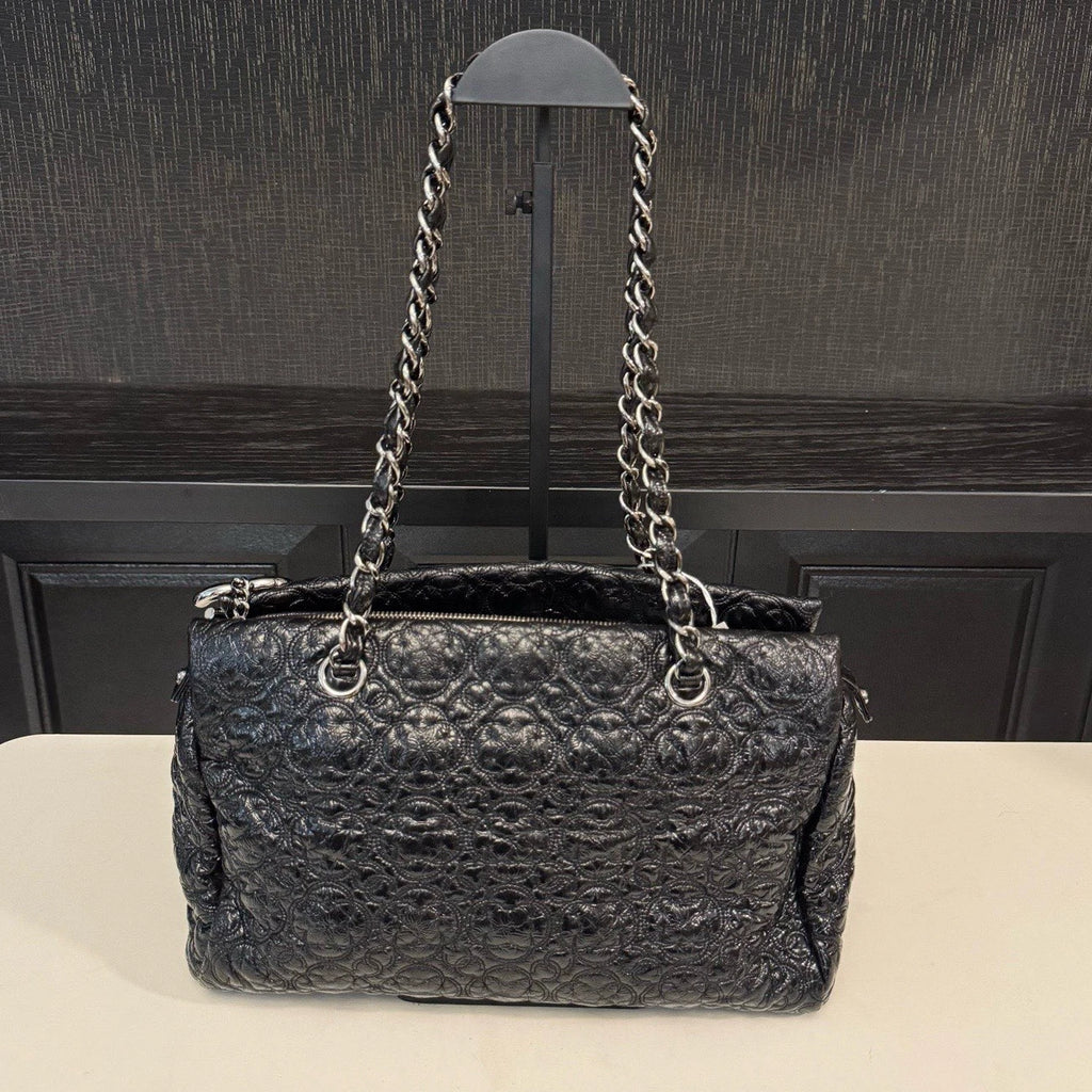 Chanel Tote Chain Shoulder Bag Black Silver Used Women Classic