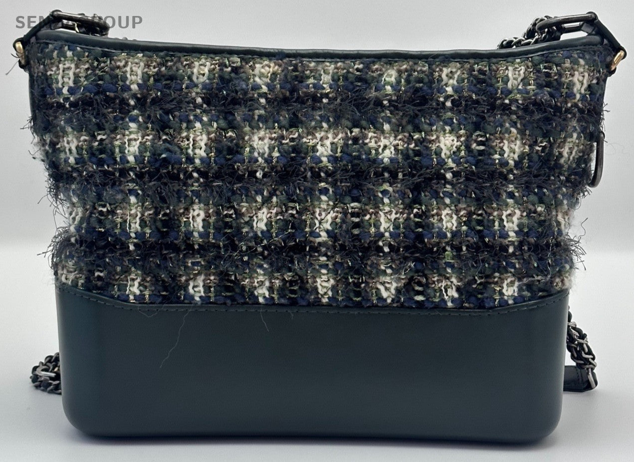 Chanel Gabrielle Lambskin MM Chain Shoulder Bag Crossbody Black Gold Women