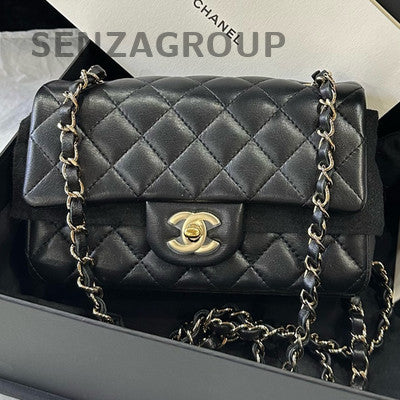 Chanel CF Mini Black Gold Lambskin Quilted Chain Crossbody Bag