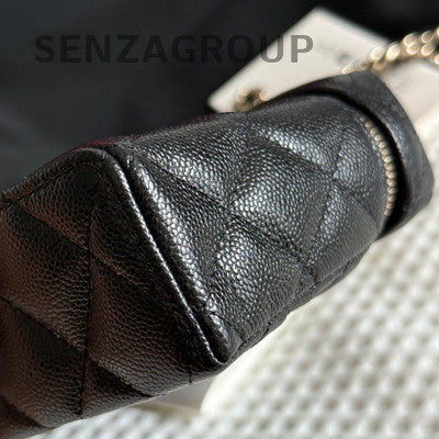 Chanel Black Caviar Leather Quilted Chain Shoulder Crossbody Handbag