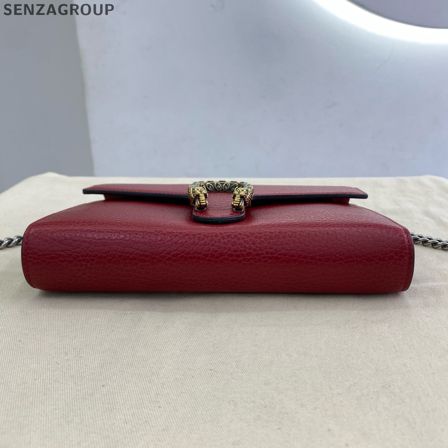 Gucci Dionysus WOC Chain Shoulder Crossbody Bag Red Silver Classic Women