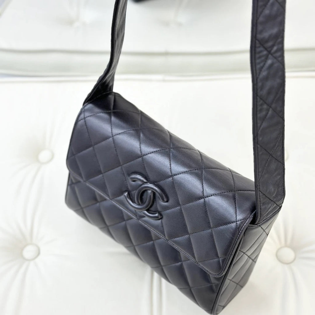 Chanel So Black Lambskin Diamond Shoulder Crossbody Bag Black Women S
