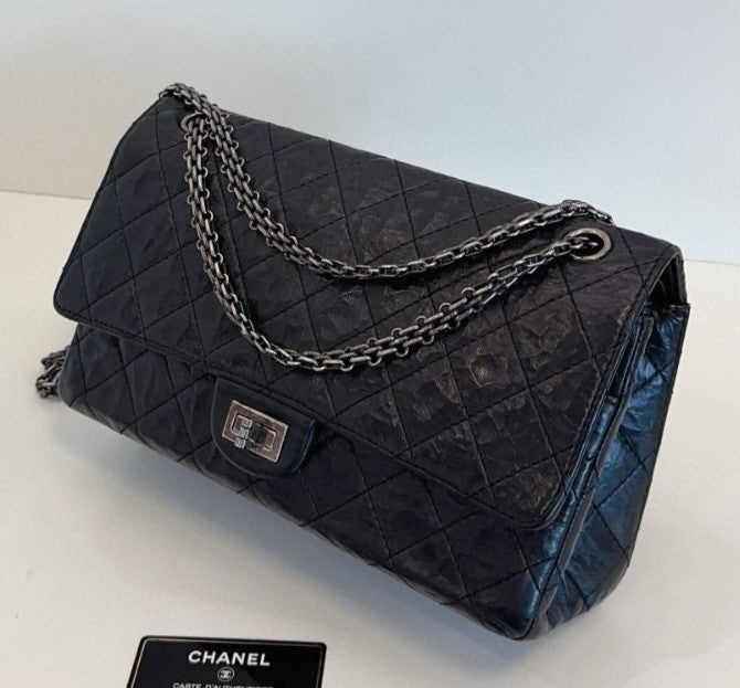 Chanel 2.55 MM Chain Shoulder Bag Crossbody Black Silver Women Classic