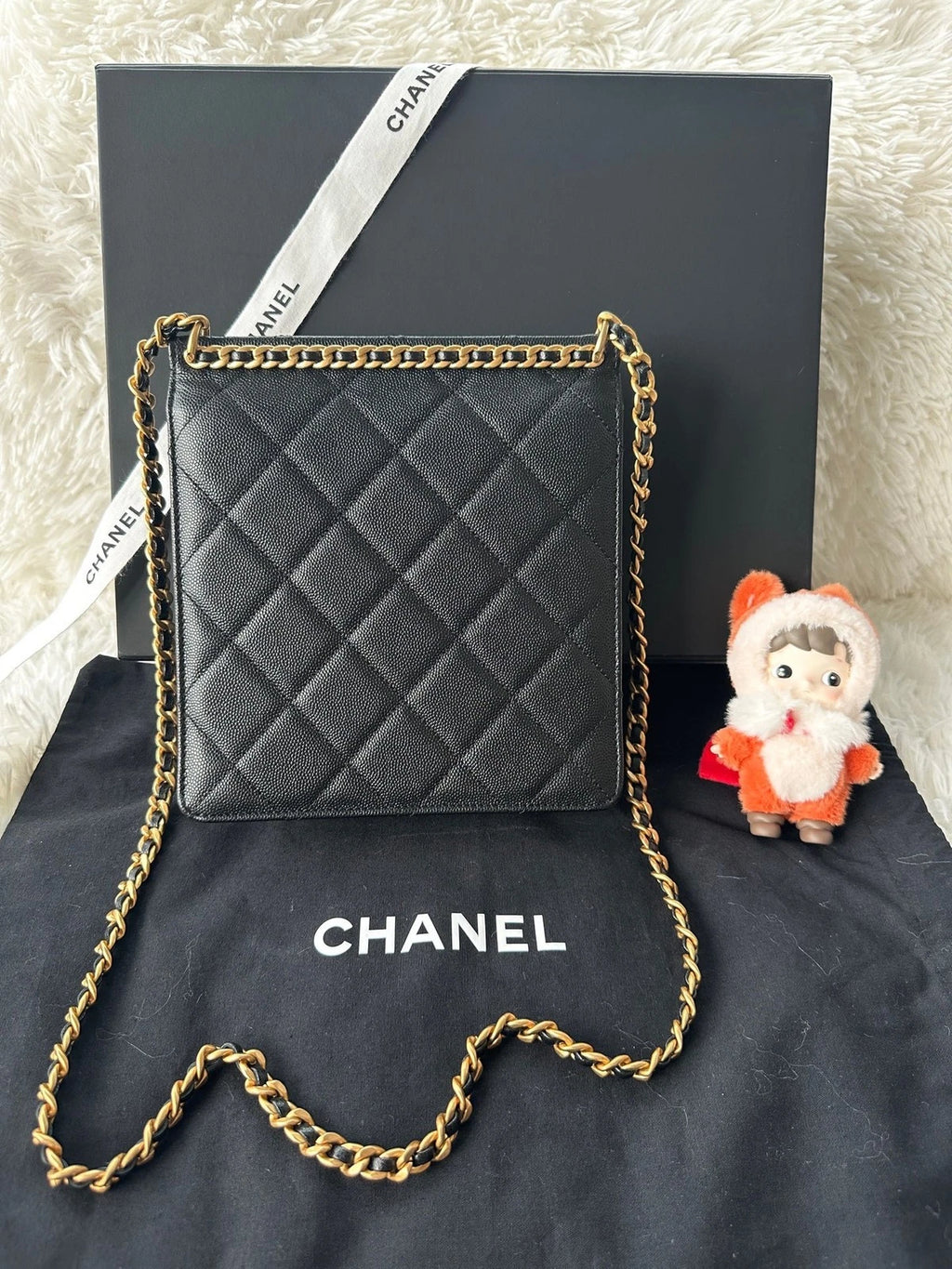 CHANEL Black Gold Leather Crossbody Bag For Women