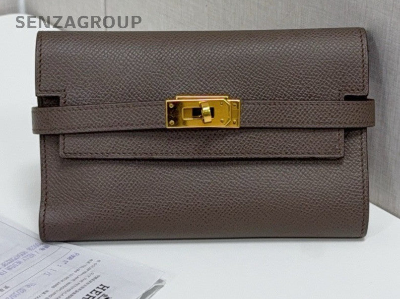 Hermes Kelly MM Wallet Gray Women