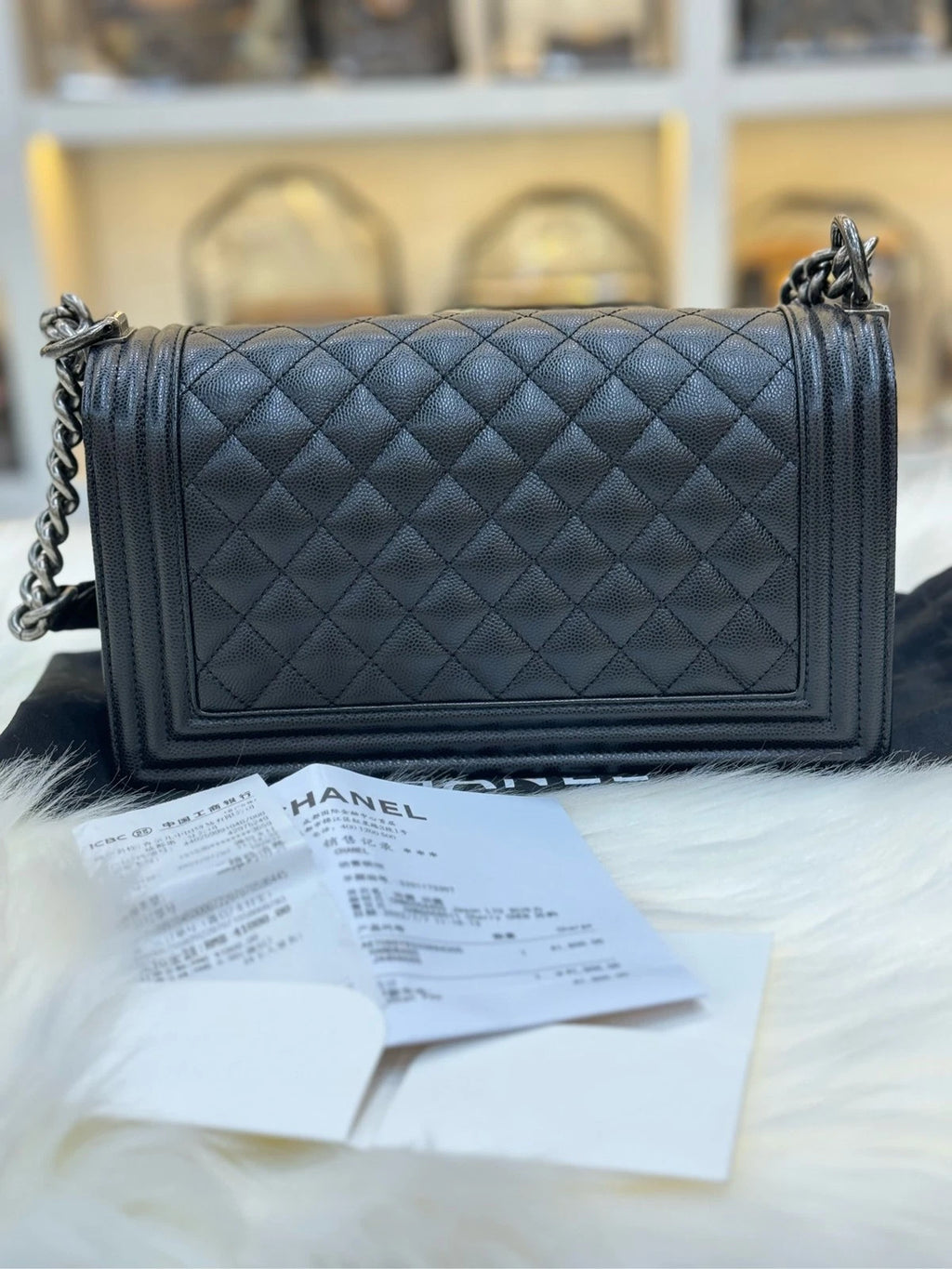 CHANEL Leboy Medium Black Silver Hardware Shoulder Bag For Women