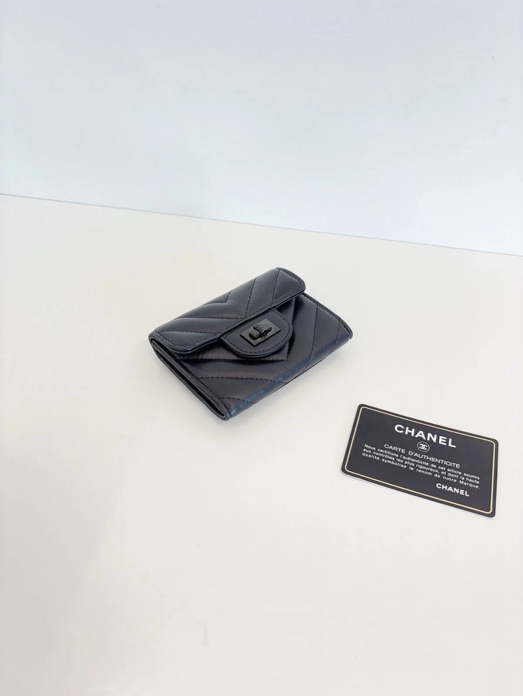 Chanel 2.55 So Black V-Stitch Calfskin Card Holder Wallet