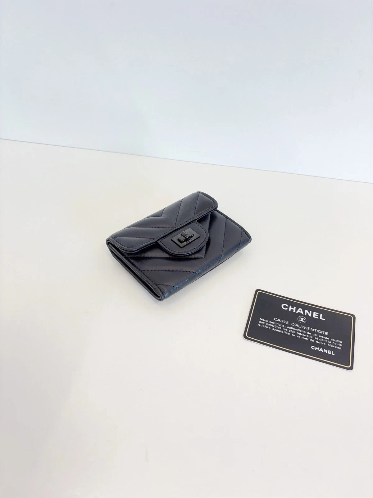 Chanel 2.55 So Black V-Stitch Calfskin Card Holder Wallet