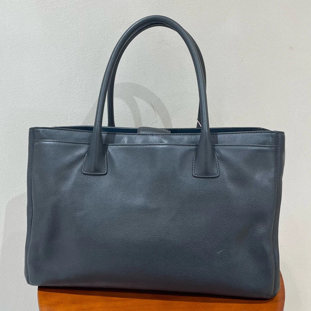 Chanel Cerf MM Calfskin Leather Gray Tote Handbag Silver Hardware No Strap