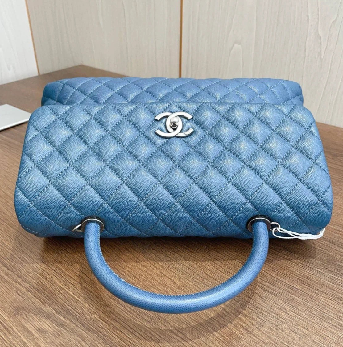 CHANEL Coco Handle Calfskin GM Top Handle Bag Crossbody Bag Blue Women
