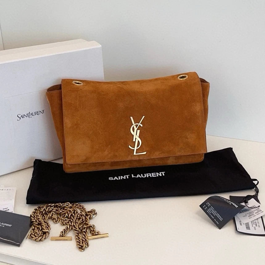 Saint Laurent Reversible Kate Chain Shoulder Crossbody Brown Gold Women Classic