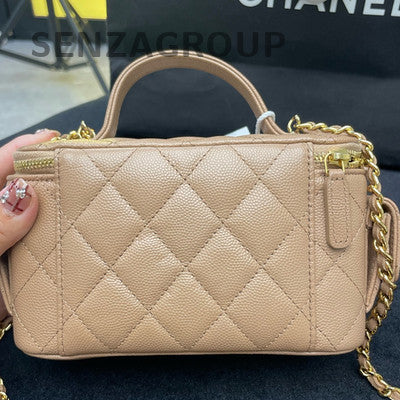 Chanel 22K Beige Long Box Bag Gold Hardware Calfskin Quilted Shoulder Bag