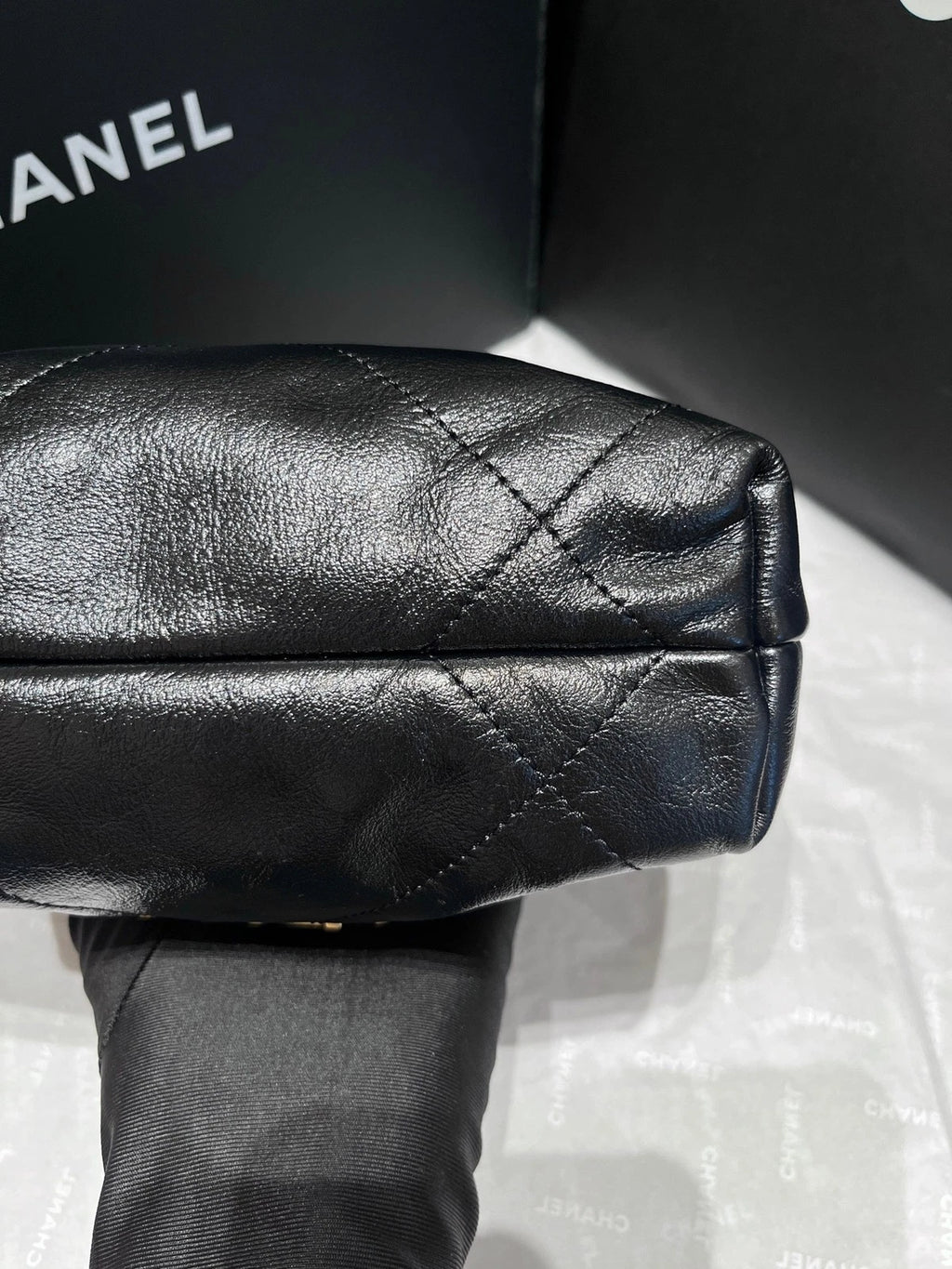 CHANEL Black Gold Calfskin 22 Shoulder Bag For Women