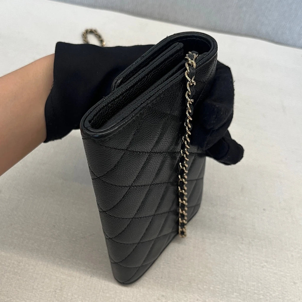 Chanel Classic Flap Calfskin Diamond Gold Chain Black Shoulder Bag Crossbody