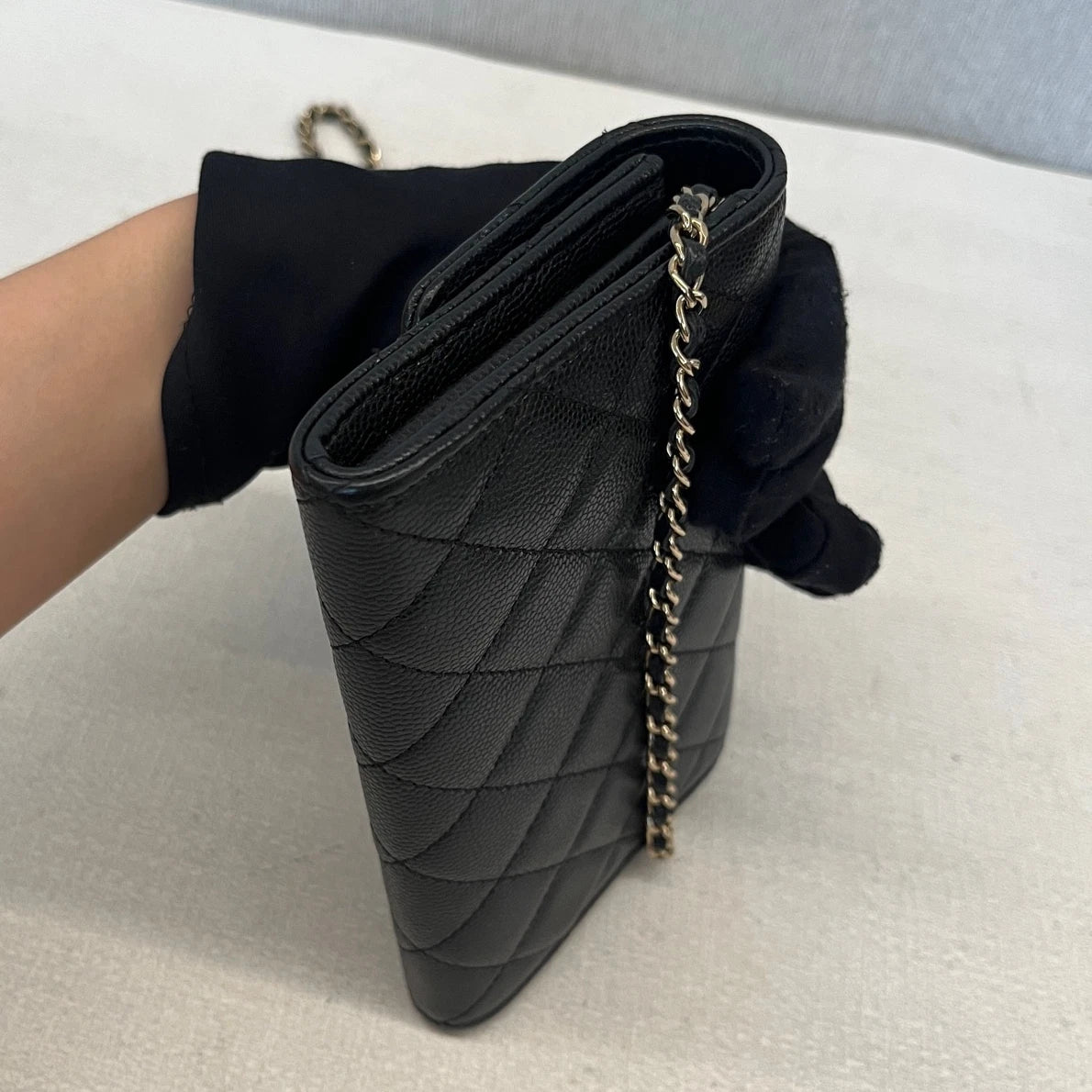 Chanel Classic Flap Calfskin Diamond Gold Chain Black Shoulder Bag Crossbody