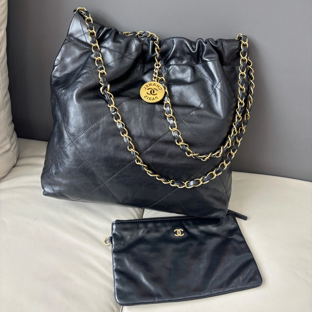 Chanel 22Bag PM Chain Shoulder Bag Crossbody Black Gold Women Classic