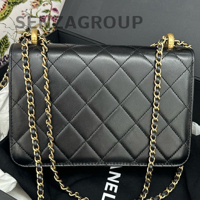 Chanel Black Quilted Calfskin Small Classic Flap Bag with Pearl Chain
