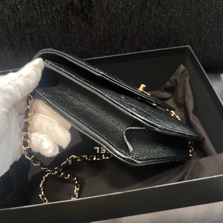Chanel Calfskin Backpack Mini Top Handle Bag Black Gold Women D