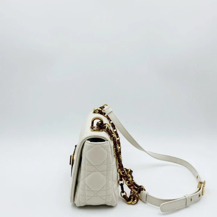 Authentic Dior Caro White Calfskin Shoulder Bag For Women