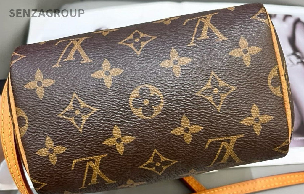 Louis Vuitton Speedy Nano Monogram Top Handle Bag Brown Gold Women Classic