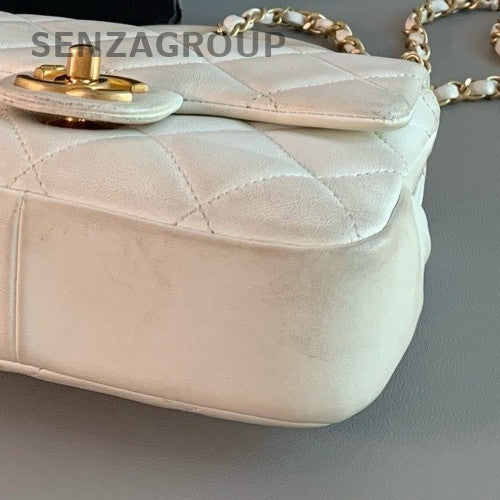 Chanel  Classic Flap 20C Chain Top Handle Bag Crossbody White Gold Used Women