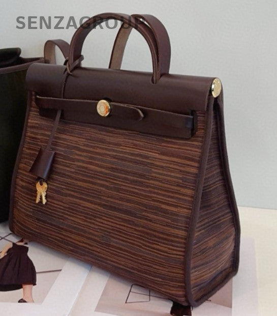 Hermes Herbag31 Vintage Lambskin Top Handle Bag Crossbody Brown Gold Women
