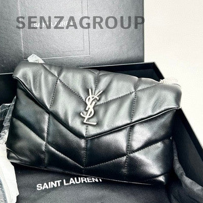 Saint Laurent Puffer Black Silver Shoulder Bag Women Classic Fashion