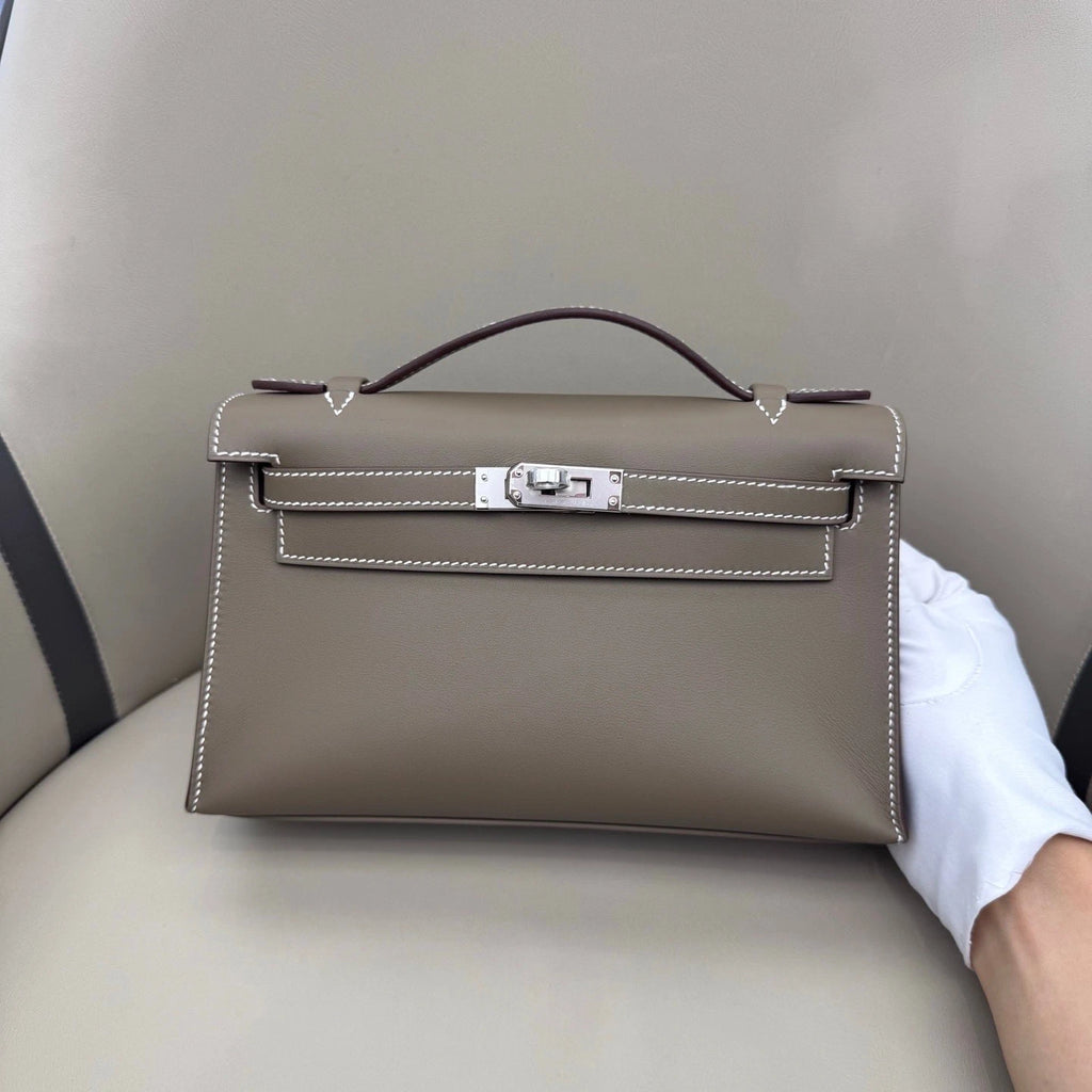 Hermes Minikelly Swift Leather Gray Silver Hardware Handbag For Women