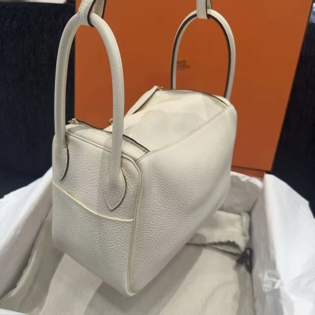 Hermes Lindy26 Top Handle Bag Shoulder Bag White Gold Women Fashion Classic D