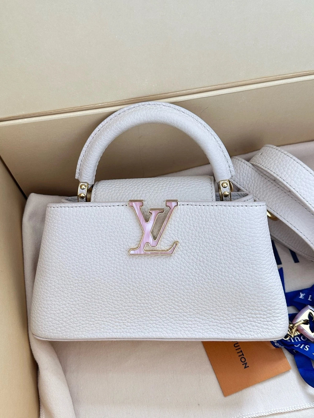 Louis Vuitton White Capucines Mini Crossbody Bag For Women