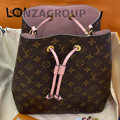Louis Vuitton Pink Noe Bucket Bag Brown Gold Women's Classic Shoulder Crossbody