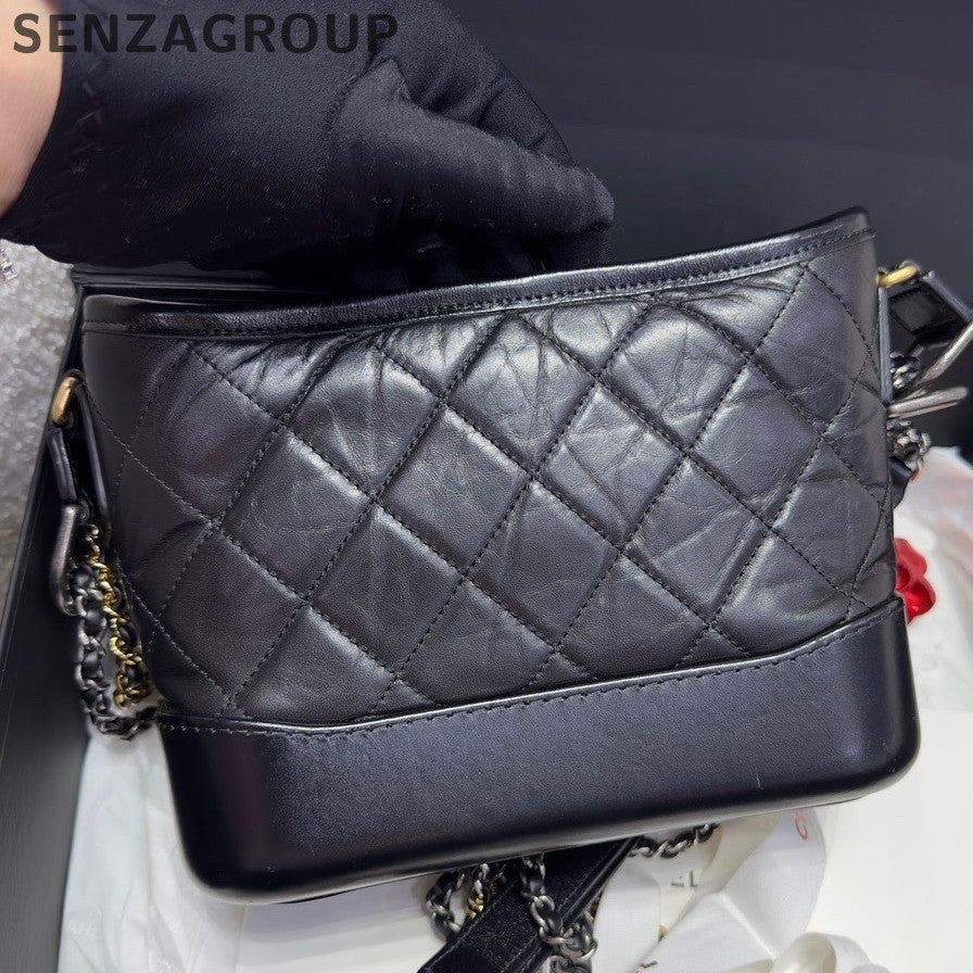 Chanel Black Gold Gabrielle Hobo Small Chain Shoulder Bag Quilted Classic