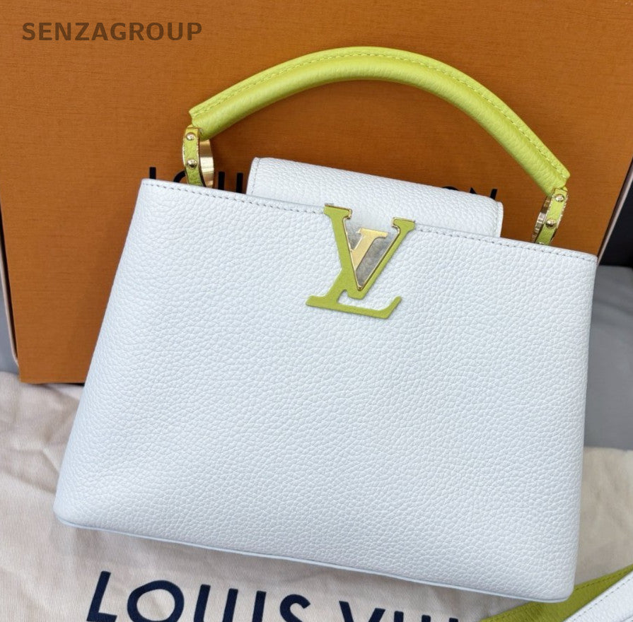 Louis Vuitton Capucines BB Top Handle Bag Crossbody White Gold Women Classic