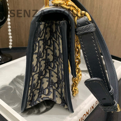 Dior Montaigne 30 Oblique Chain Shoulder Crossbody Bag Black Gold