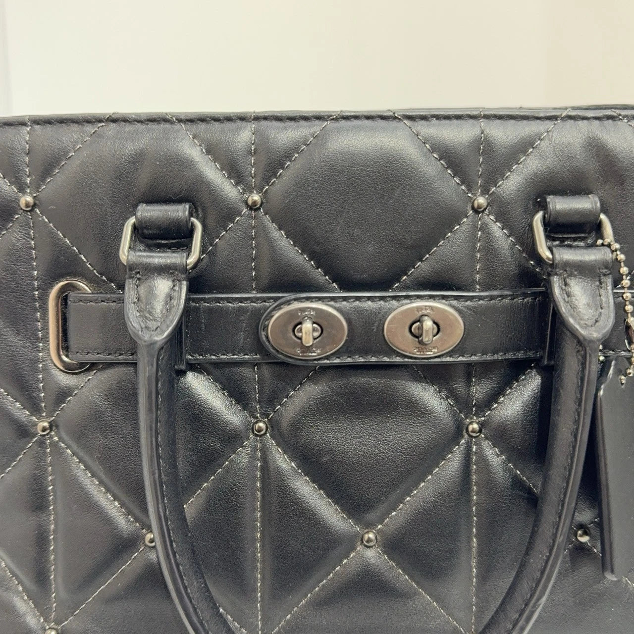 Coach Black Quilted Leather Rivet Tote Shoulder Handbag For Women