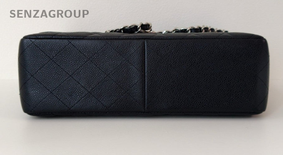 Chanel Classic Flap Jumbo Chain Shoulder Bag Black Silver Used Women Designer