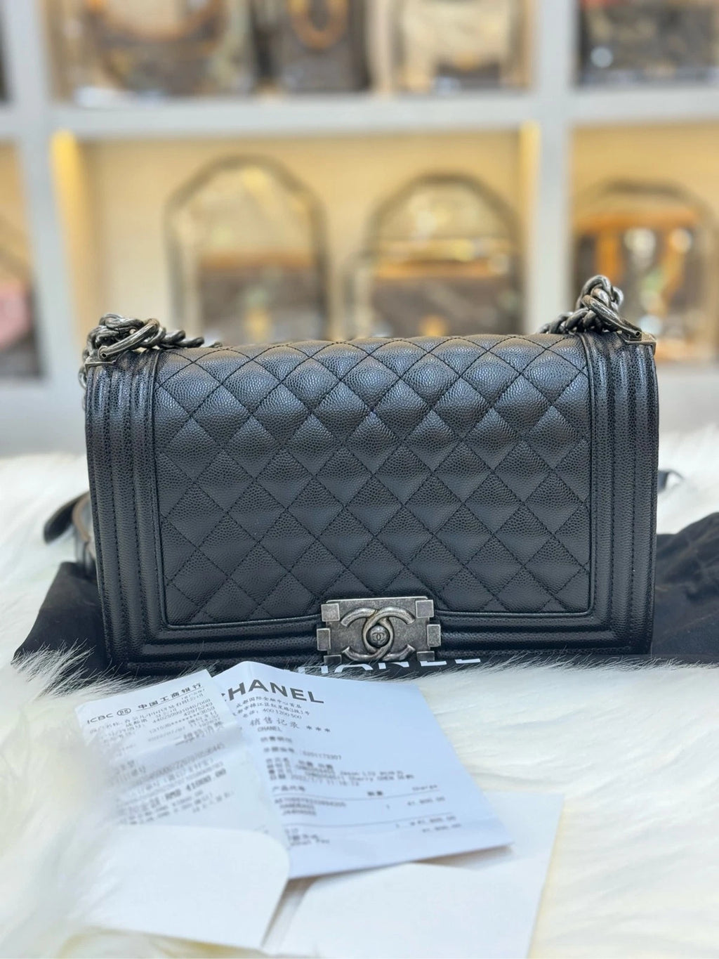 CHANEL Leboy Medium Black Silver Hardware Shoulder Bag For Women