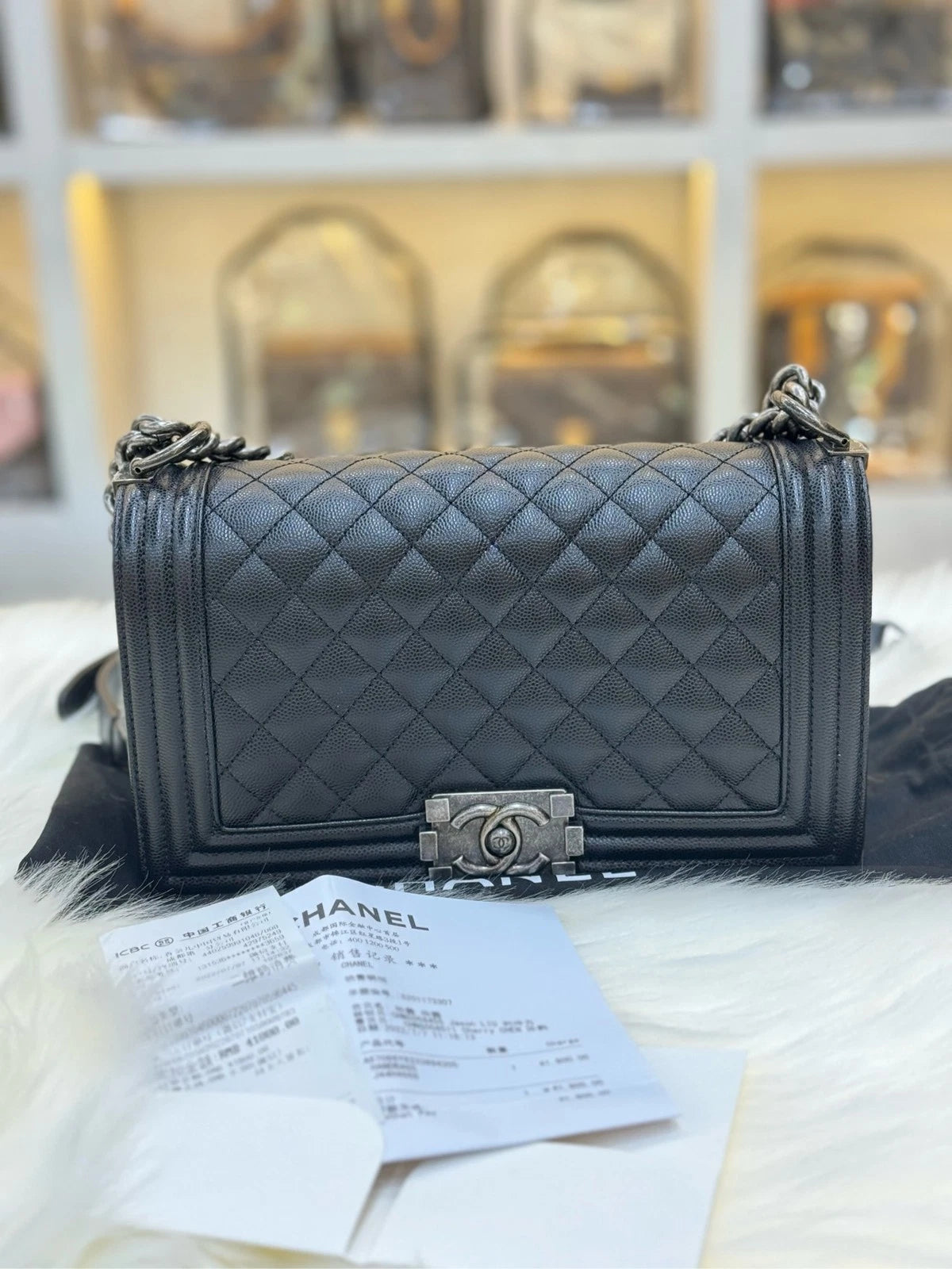 CHANEL Leboy Medium Black Silver Hardware Shoulder Bag For Women