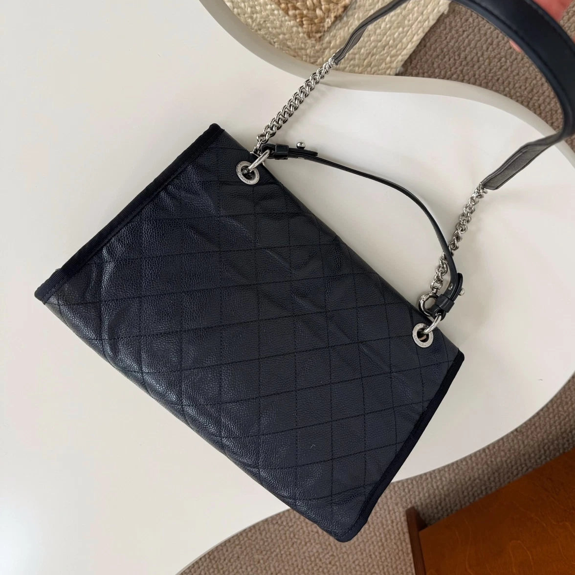 Chanel Classic Flap With Top Handle Chain Shoulder Bag Black Silver Women