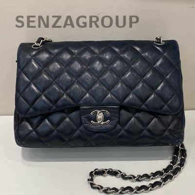 Chanel Classic Flap Jumbo Black Lambskin Silver Hardware Shoulder Bag